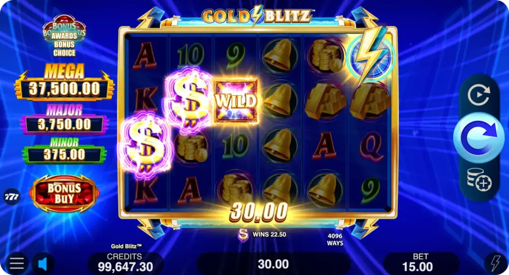 Blitz-Symbol sammelt Geldwerte im Hold and Win Feature ein