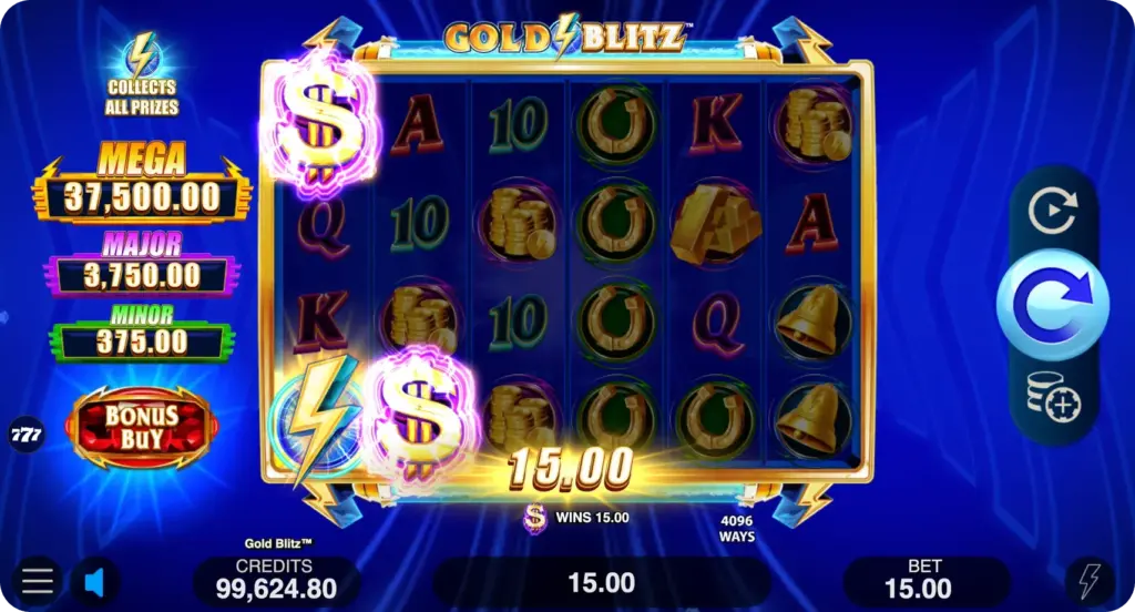 Jackpot-Symbole mit festen Werten im Gold Blitz Slot