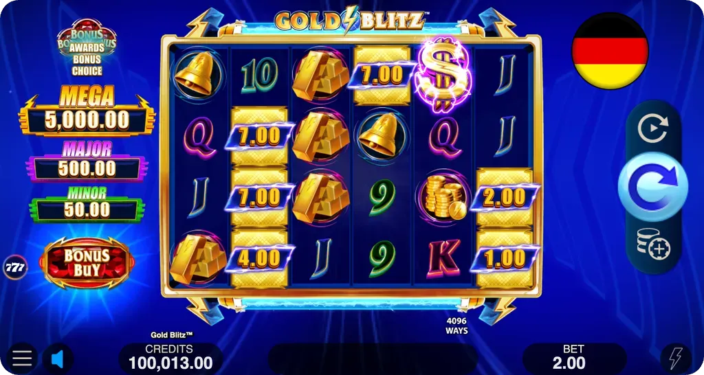 Gold Blitz slot Thema un Grafik